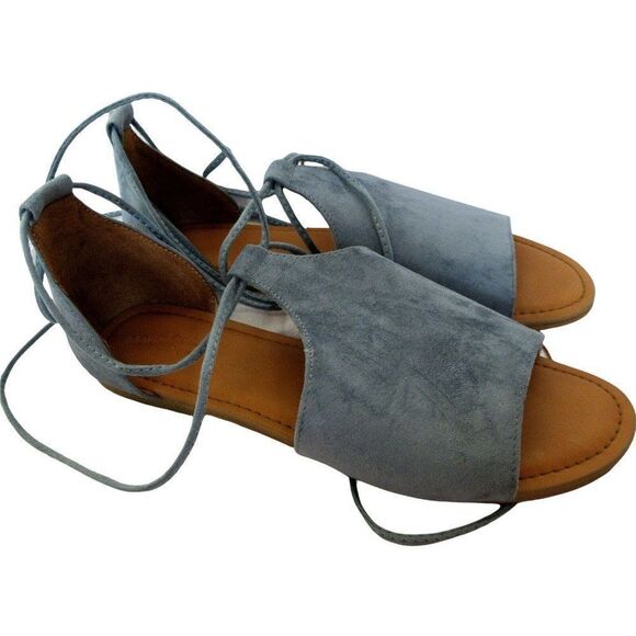 Universal Thread Faux Suede Blue AILEEN Lace Up Sandals 8.5M Open Toe Ankle Tie - Picture 8 of 9